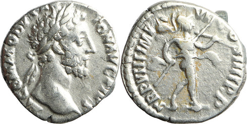 Ancient Roman silver denarius of the Emperor Commodus minted in Rome in 183 AD